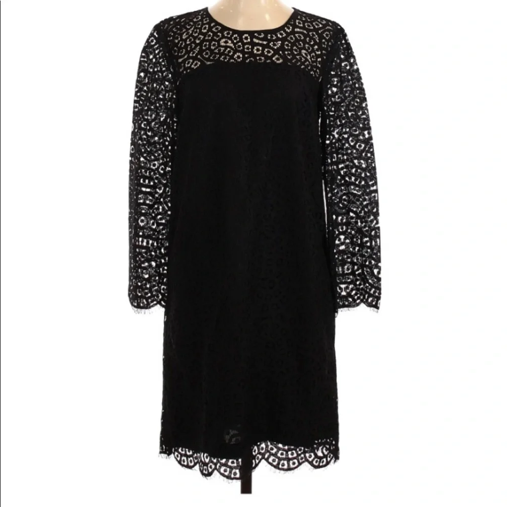 NWT GAP BLACK LACE LONG SLEEVE DRESS TALL SMALL - Picture 1 of 6